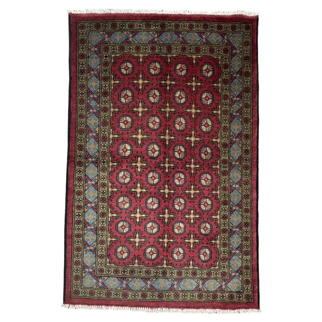 180 x 114 cm Hand-Knotted Afghan Akche Rug, Red