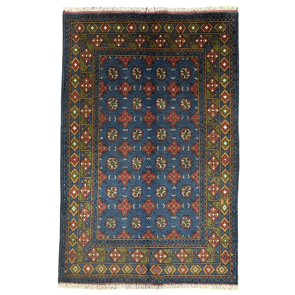 180 x 118 cm Hand-Knotted Afghan Akche Blue Tribal Rug