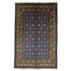 180 x 118 cm Hand-Knotted Afghan Akche Blue Tribal Rug