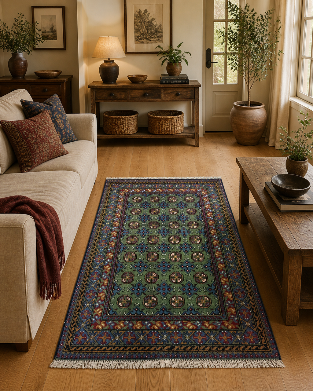 181 x 117 cm Hand-Knotted Afghan Akche Rug