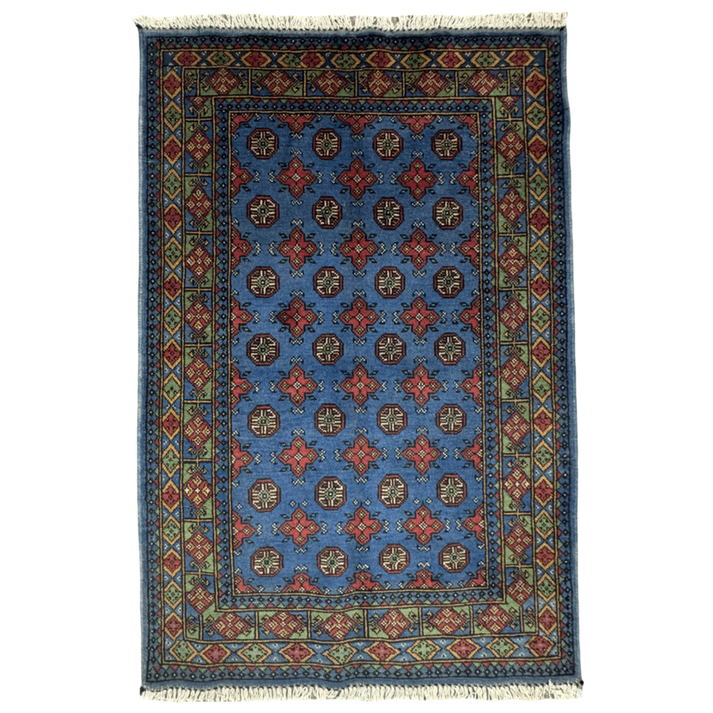 184 x 122 cm Hand-Knotted Afghan Akche Rug, Blue
