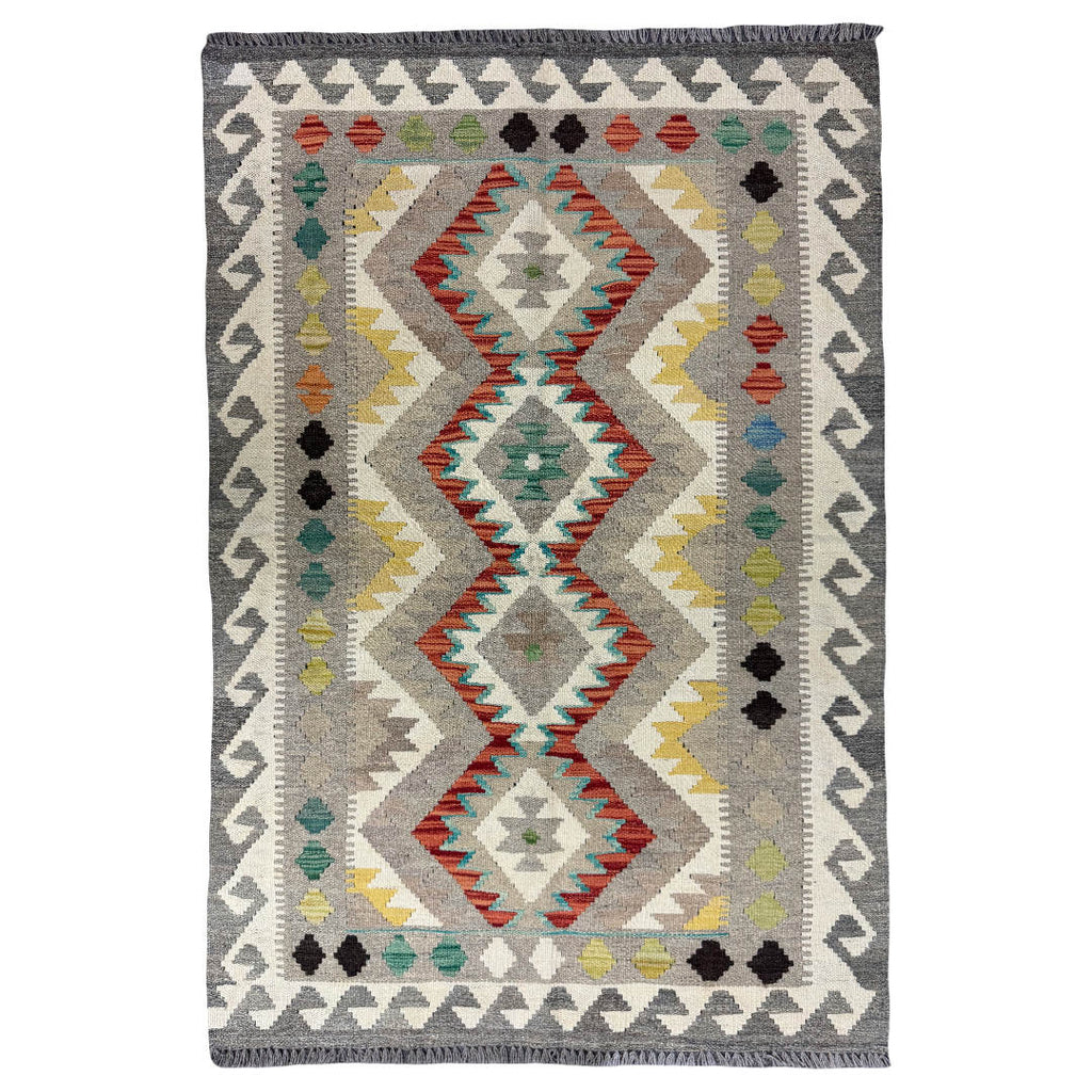 154 × 104 cm Hand-Woven Afghan Kilim Rug – Wool Flatweave
