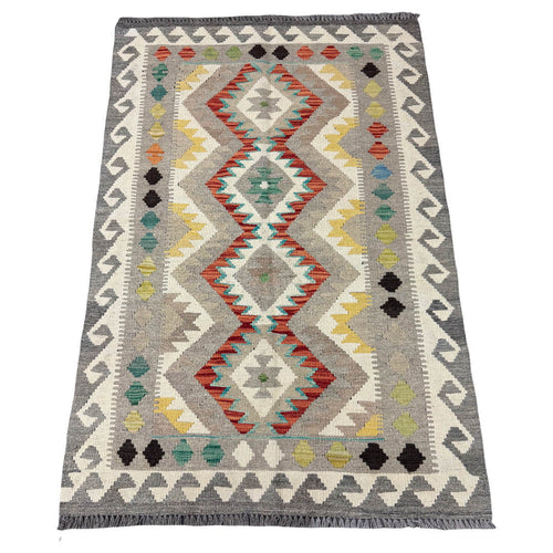 154 × 104 cm Hand-Woven Afghan Kilim Rug – Wool Flatweave