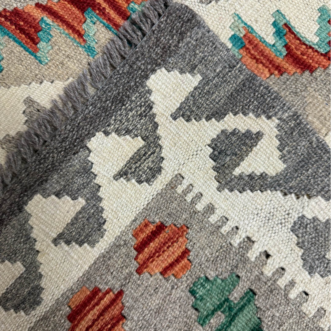 154 × 104 cm Hand-Woven Afghan Kilim Rug – Wool Flatweave