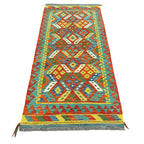 198 x 91 cm Hand-Woven Afghan Kilim Runner Rug – Wool Flatweave