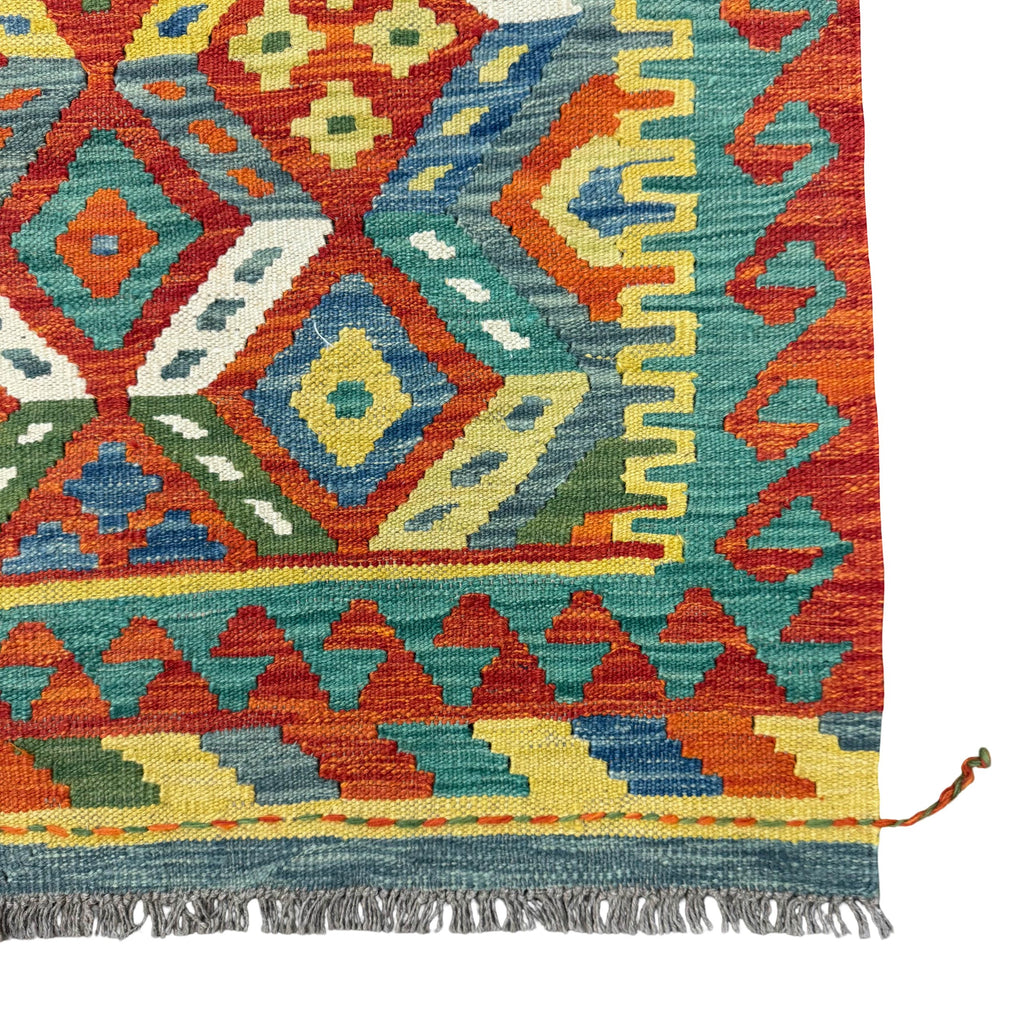198 x 91 cm Hand-Woven Afghan Kilim Runner Rug – Wool Flatweave