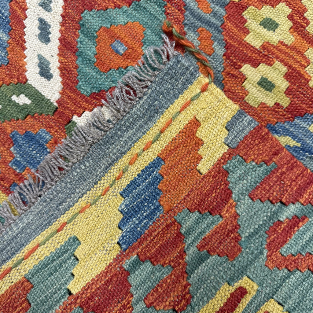 198 x 91 cm Hand-Woven Afghan Kilim Runner Rug – Wool Flatweave