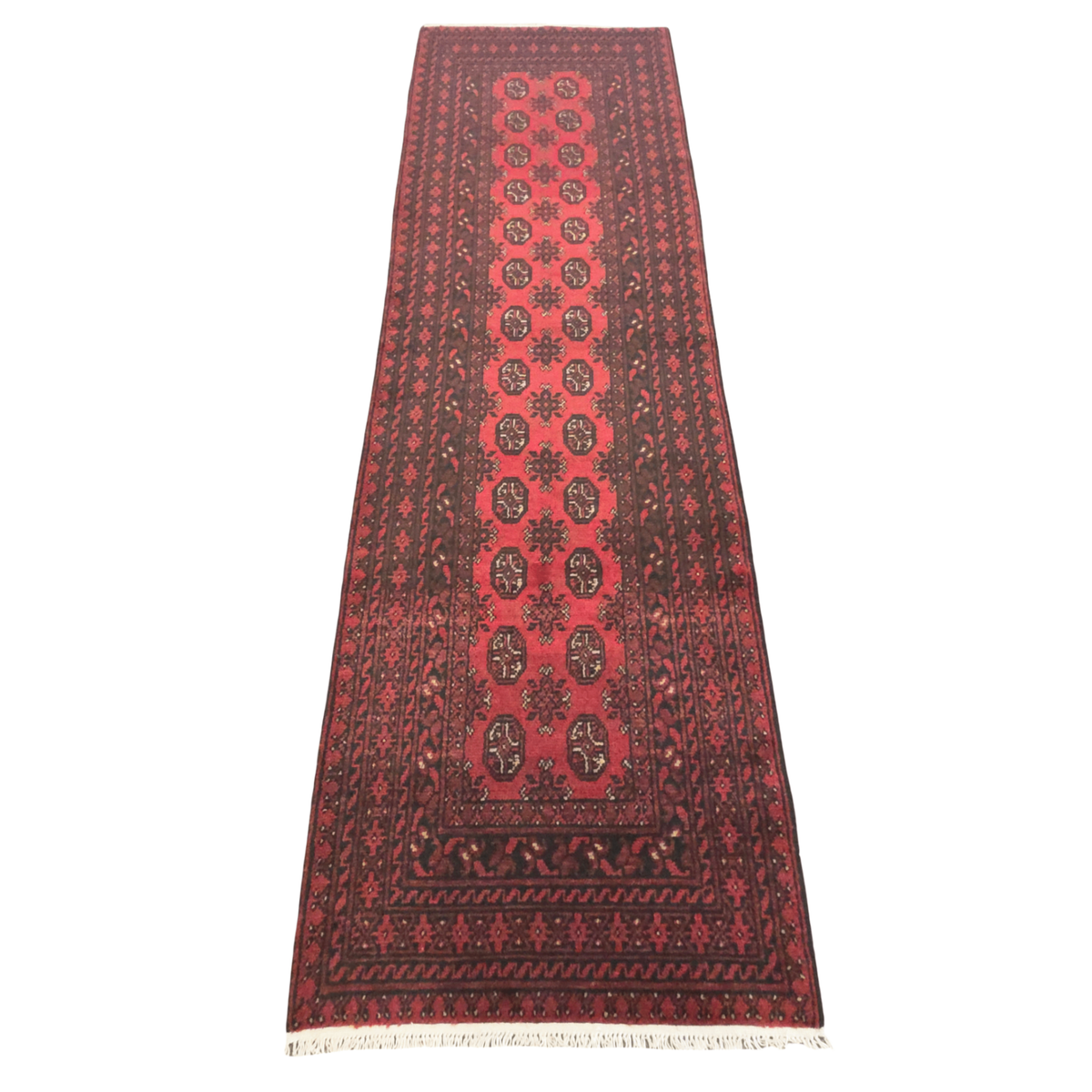 287 x 81 cm Hand-Knotted Red Afghan Akche Runner Rug