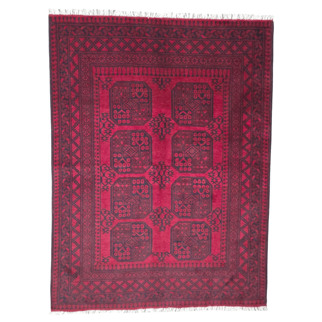 193 x 150 cm Hand-Woven Red Afghan Akche Wool Rug