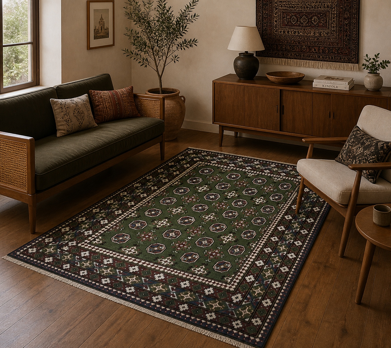 193 x 147 cm Hand-Knotted Afghan Akche Bokhara Rug