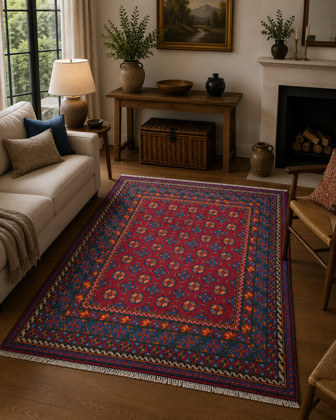 193 x 148 cm Hand-Woven Color Afghan Akche Wool Rug