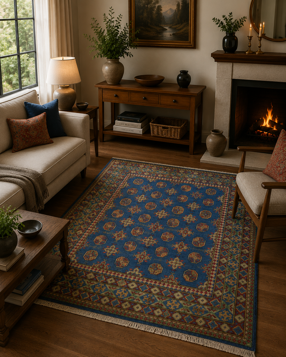 193 x 150 cm Hand-Woven Color Afghan Akche Wool Rug