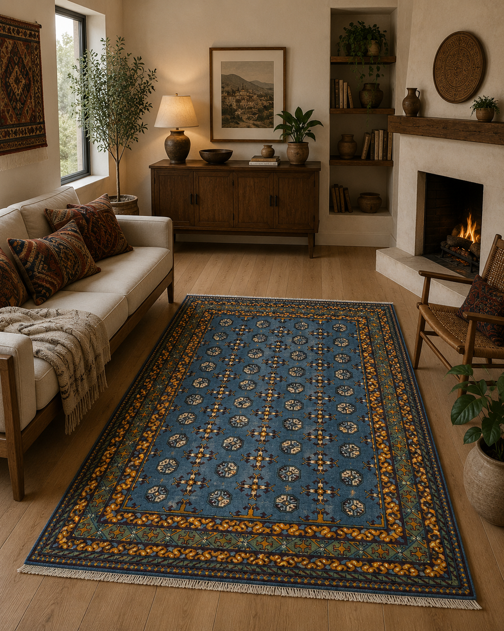 193 x 155 cm Hand-Woven Afghan Akche Rug