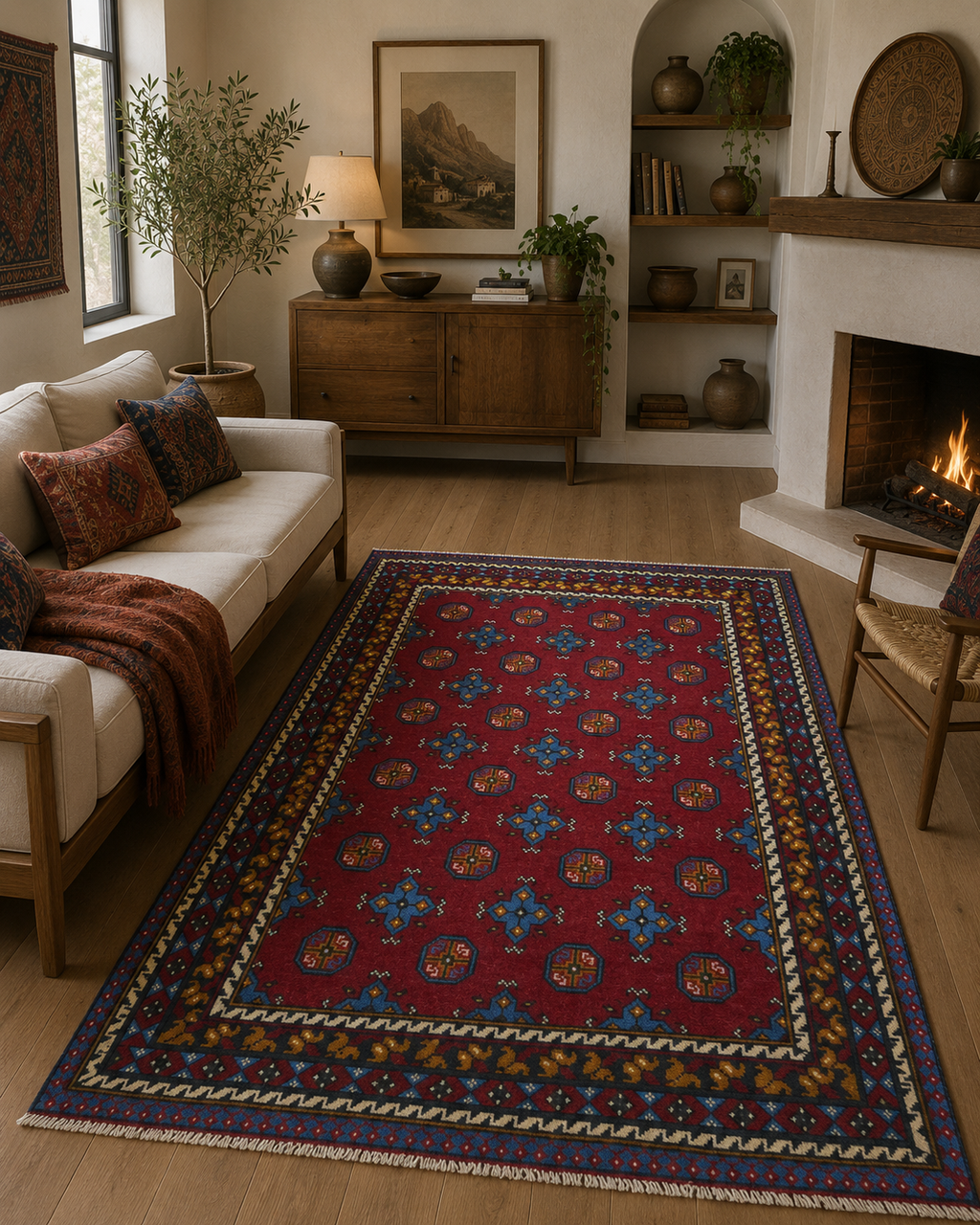 194 x 140 cm Hand-Woven Afghan Akche Rug