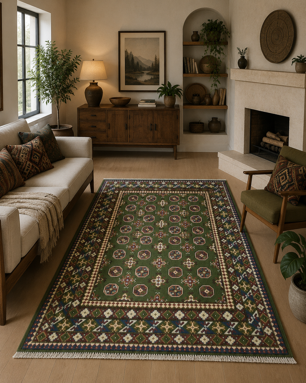 194 x 150 cm Hand-Woven Afghan Akche Rug