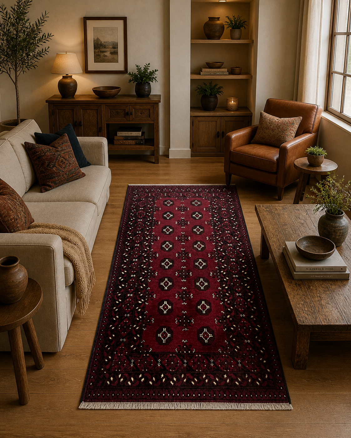 194 x 97 cm Hand-Knotted Afghan Bokhara Akche Rug