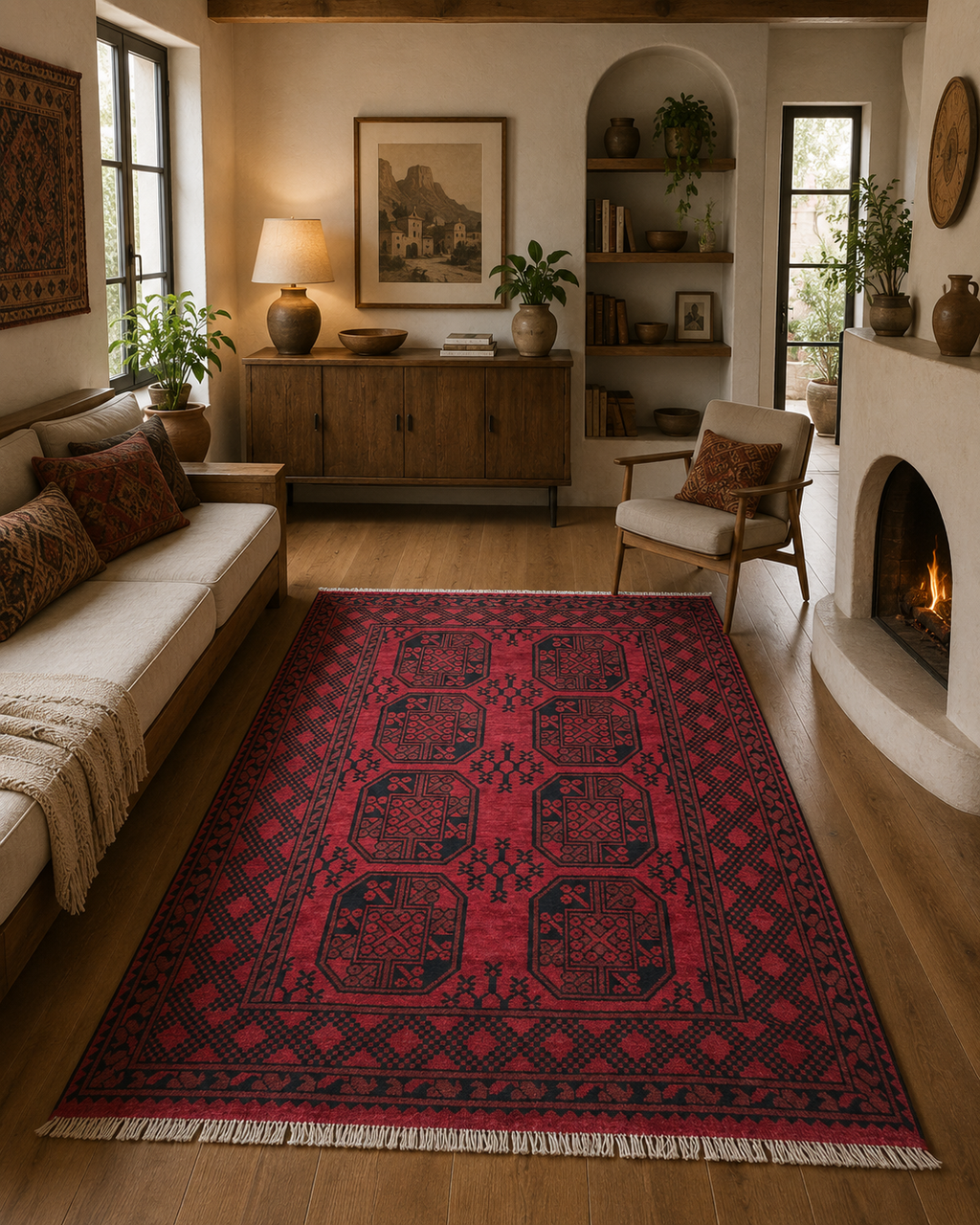 195 x 150 cm Hand-Woven Afghan Akche Rug
