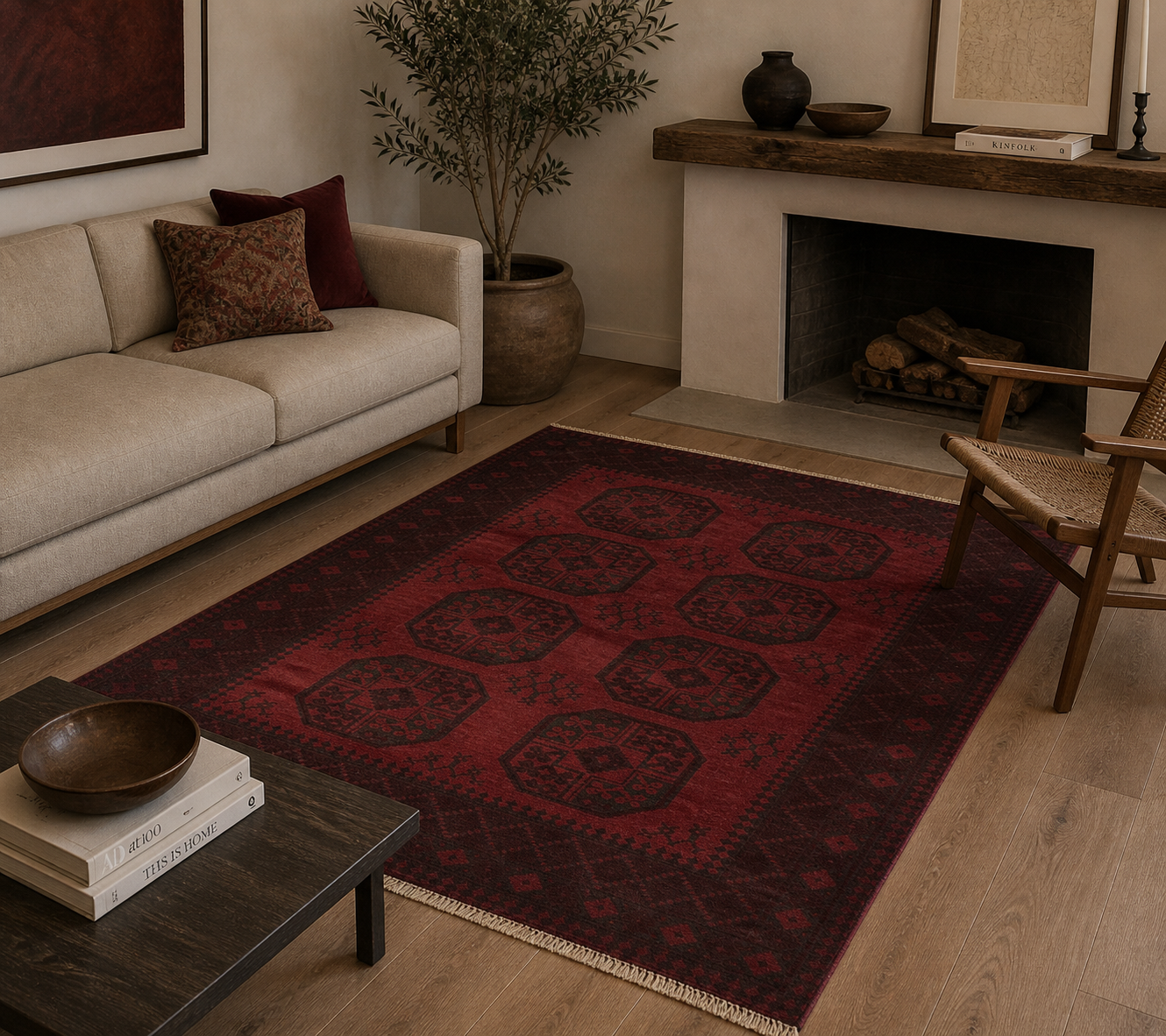 196 x 151 cm Hand-Knotted Afghan Akche Bokhara Rug