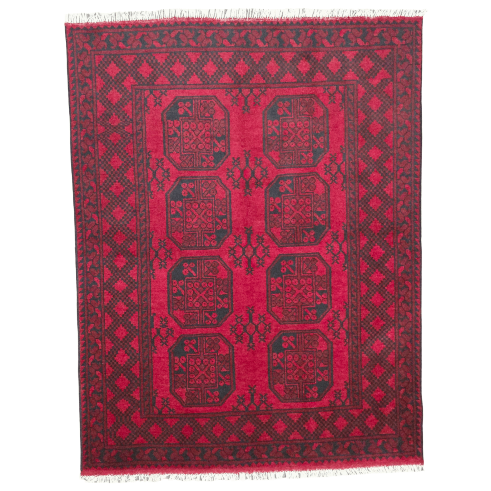 197 x 151 cm Hand-Woven Red Afghan Akche Wool Rug