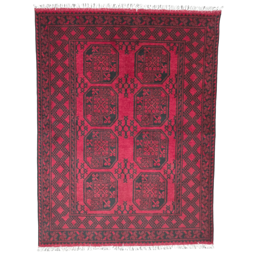 198 x 148 cm Hand-Woven Red Afghan Akche Wool Rug