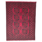 198 x 148 cm Hand-Woven Red Afghan Akche Wool Rug