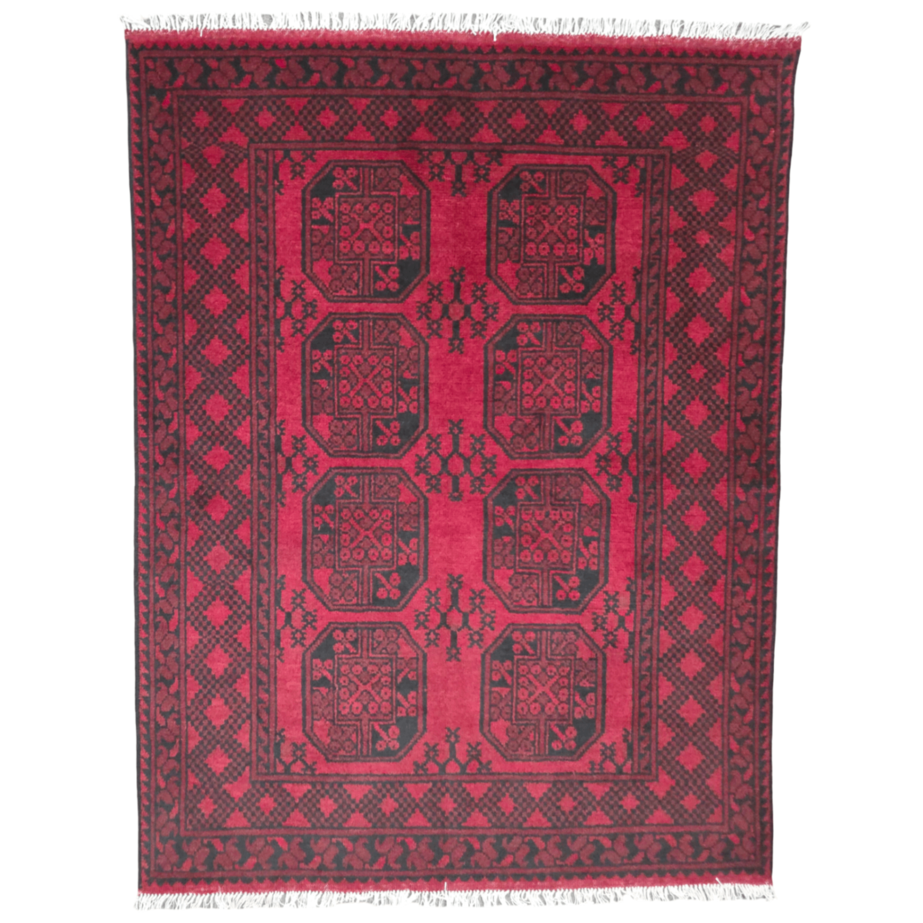 198 x 148 cm Hand-Woven Red Afghan Akche Wool Rug
