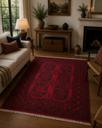 198 x 148 cm Hand-Woven Red Afghan Akche Wool Rug