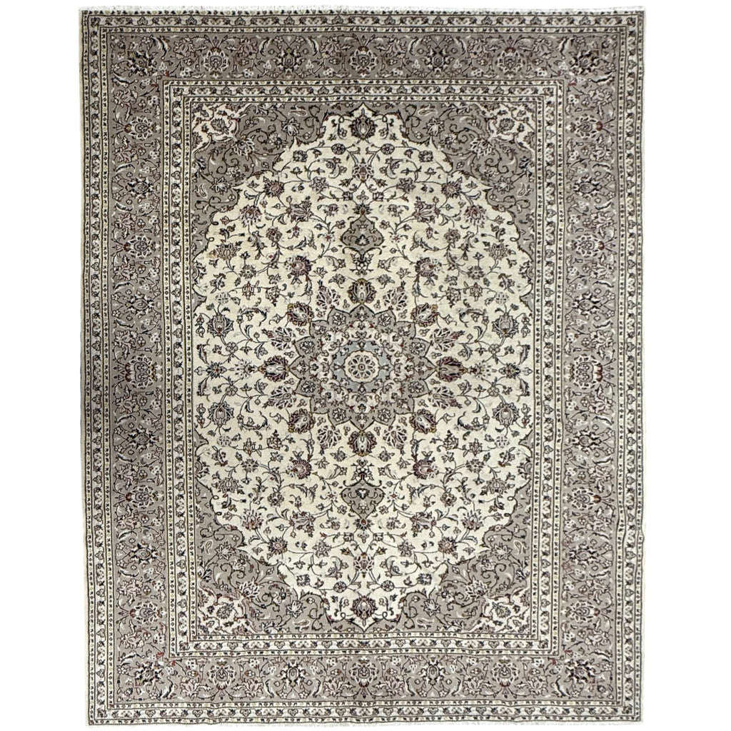 345 x 250 cm Hand Knotted Floral Ivory Kashan Persian Rug