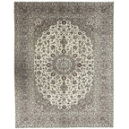 345 x 250 cm Hand Knotted Floral Ivory Kashan Persian Rug