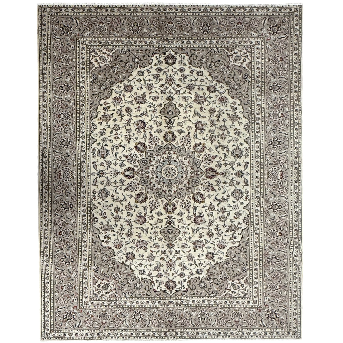 345 x 250 cm Hand Knotted Floral Ivory Kashan Persian Rug