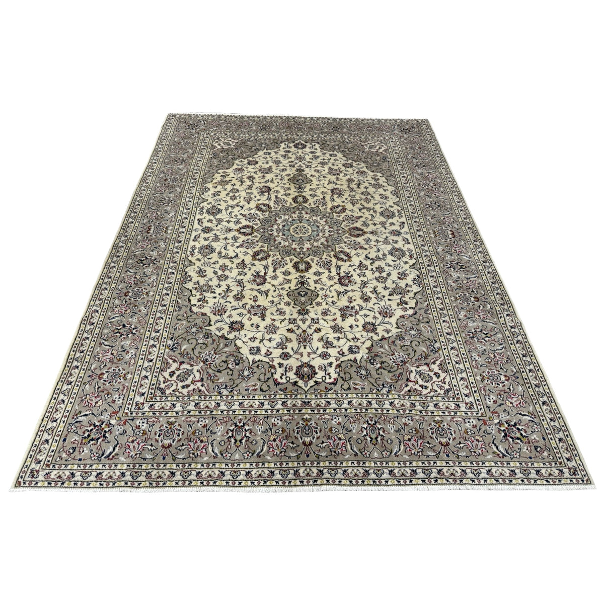 345 x 250 cm Hand Knotted Floral Ivory Kashan Persian Rug