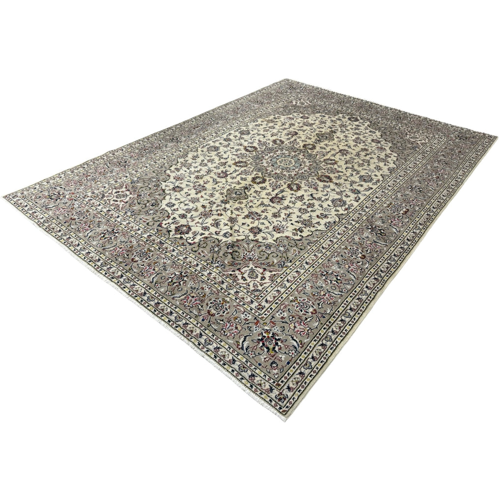 345 x 250 cm Hand Knotted Floral Ivory Kashan Persian Rug
