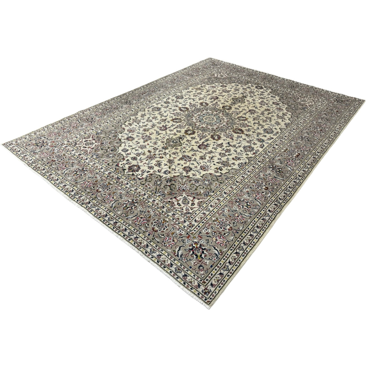 345 x 250 cm Hand Knotted Floral Ivory Kashan Persian Rug