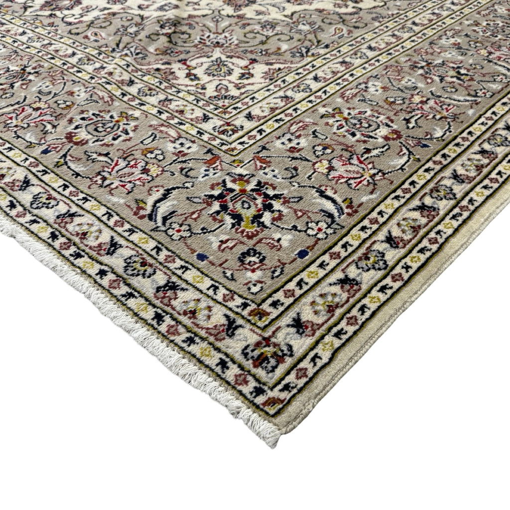 345 x 250 cm Hand Knotted Floral Ivory Kashan Persian Rug