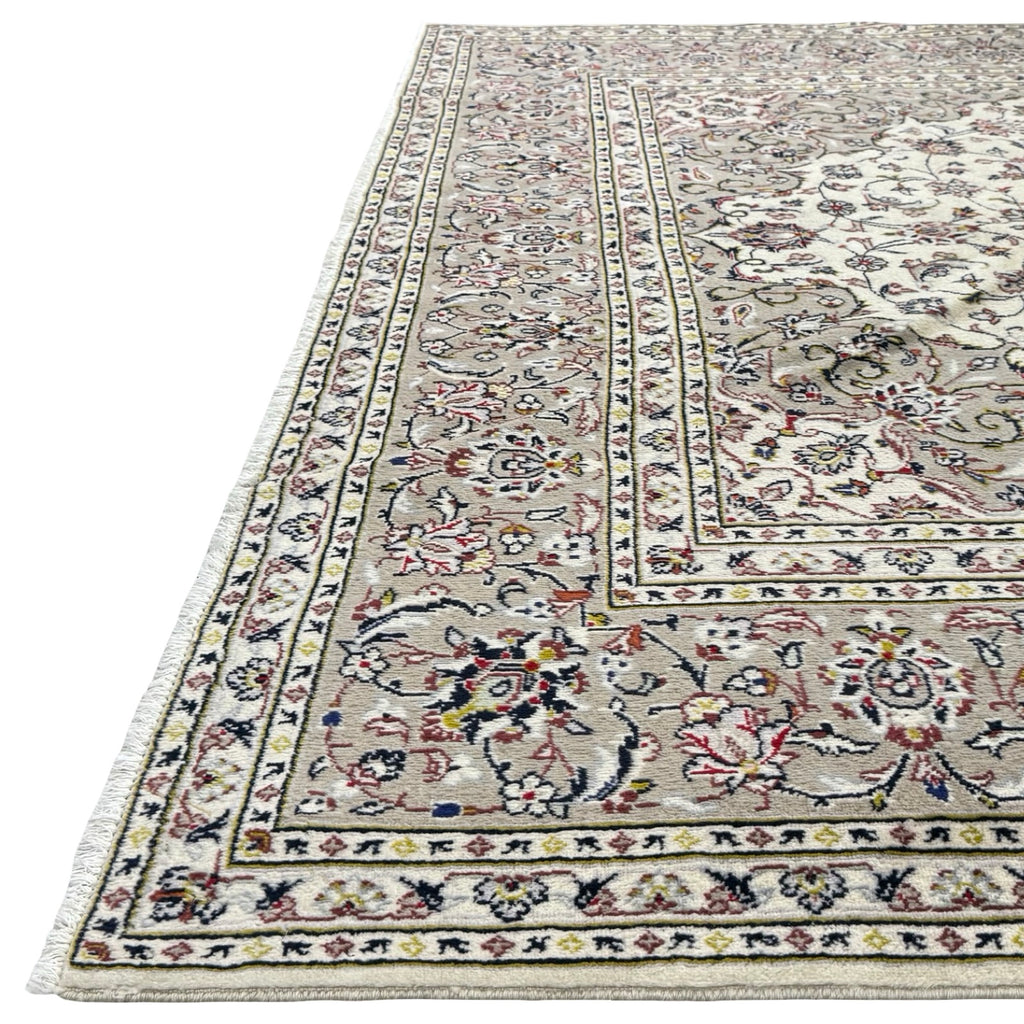 345 x 250 cm Hand Knotted Floral Ivory Kashan Persian Rug