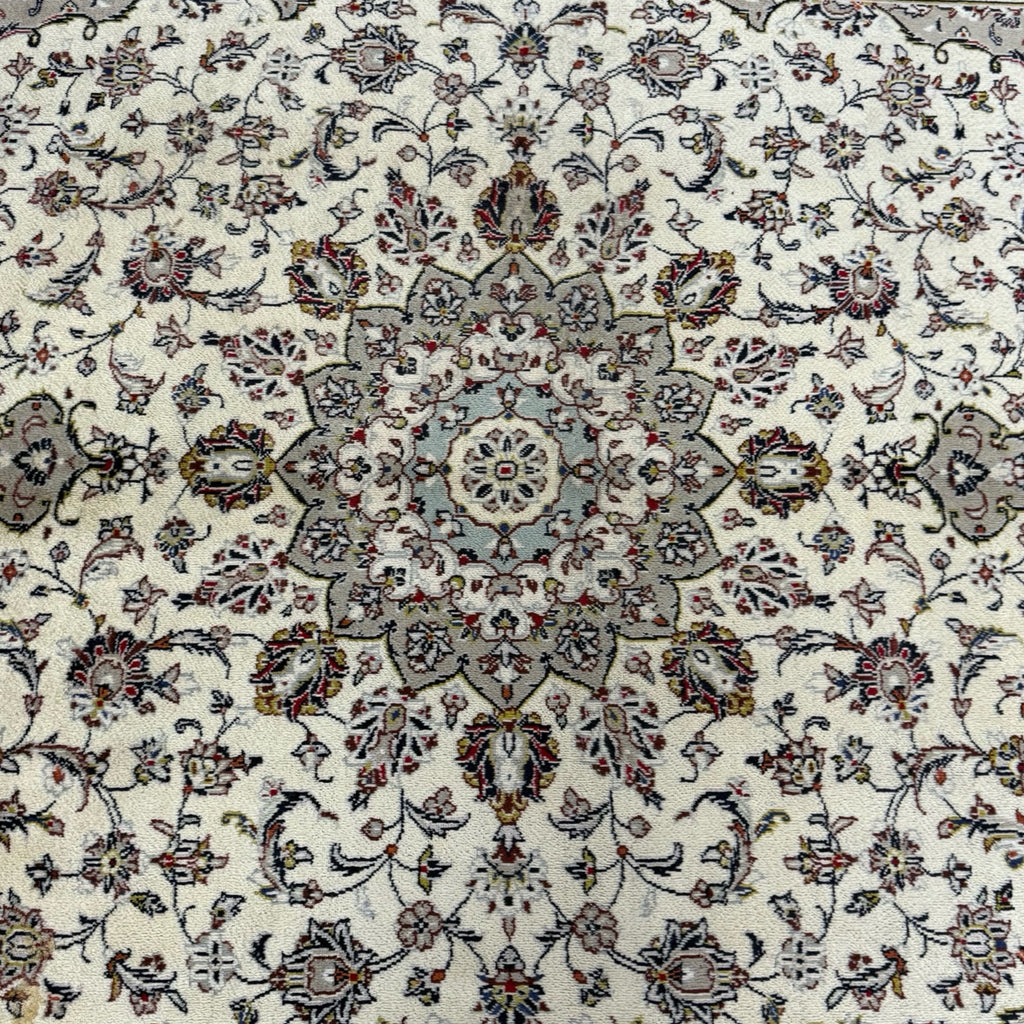 345 x 250 cm Hand Knotted Floral Ivory Kashan Persian Rug