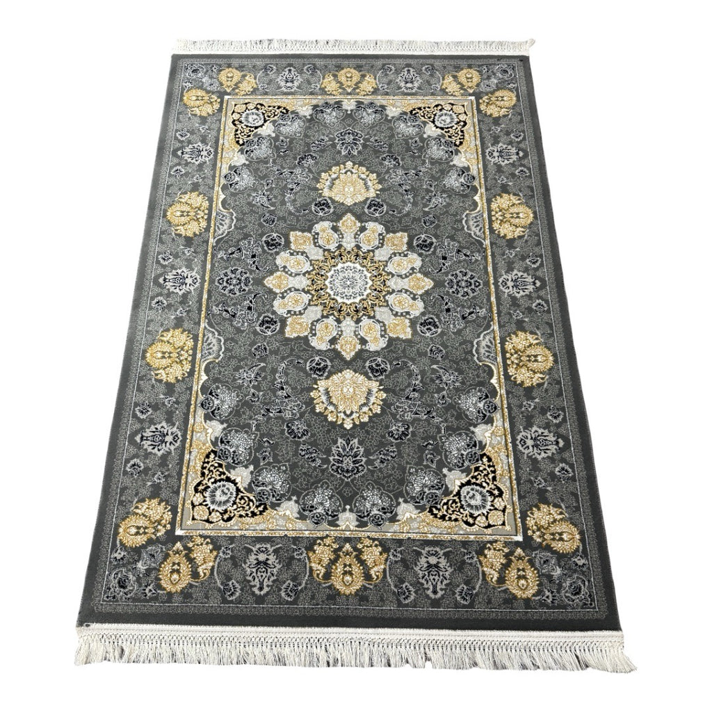 Charcoal and gold Persian rug detail