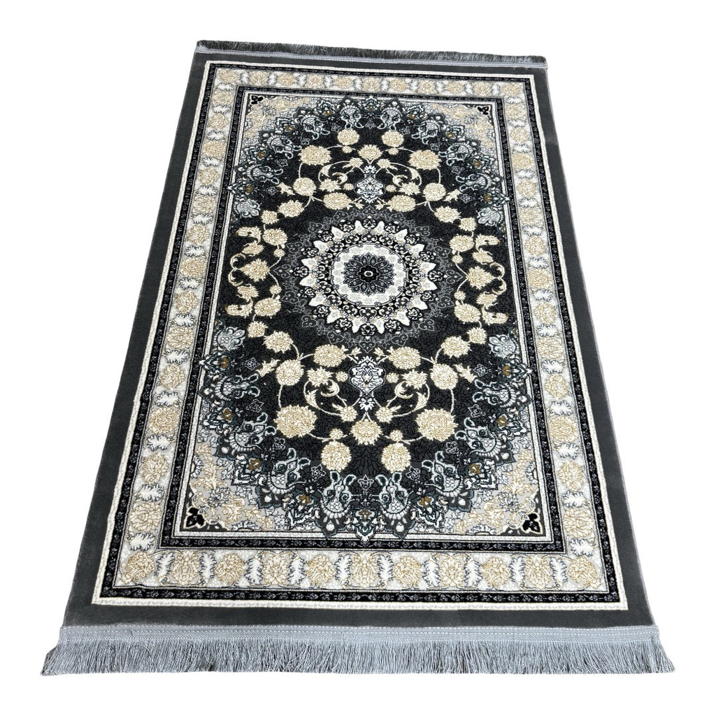 Grey and ivory Persian rug detail