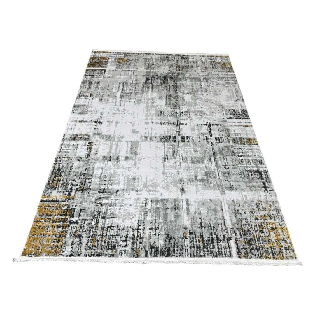 230 x 160 cm Modern Abstract Grey & Gold Textured Luxury Rug