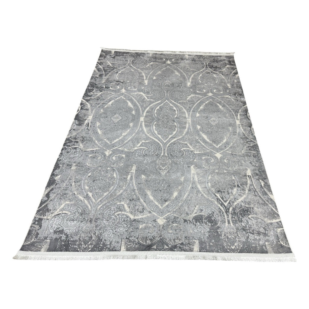 230 x 160 cm Silver Grey Vintage Damask Pattern Rug