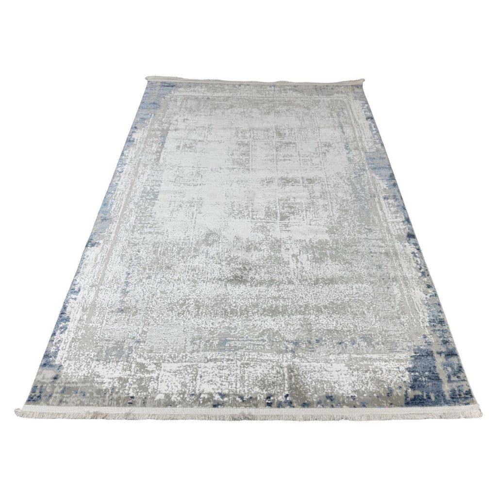 230 x 160 cm Soft Grey & Blue Distressed Border Rug