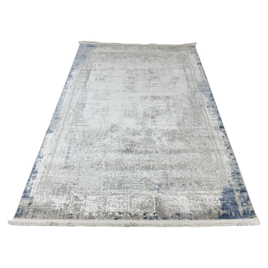 230 x 160 cm Soft Grey & Blue Distressed Border Rug