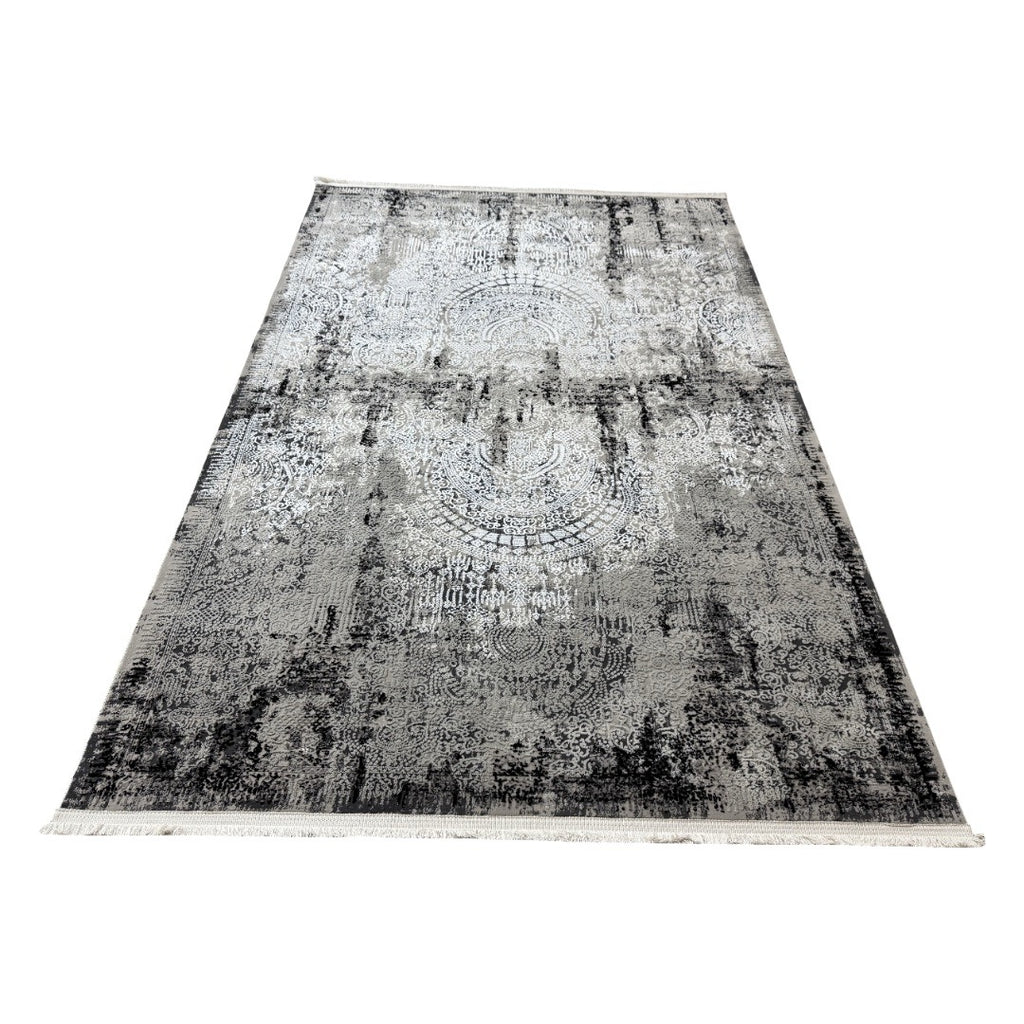 230 x 160 cm Faded Vintage Area Rug in Grey, Ivory & Black
