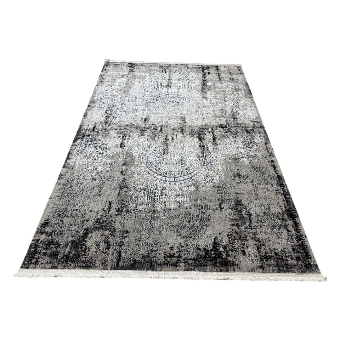 230 x 160 cm Faded Vintage Area Rug in Grey, Ivory & Black