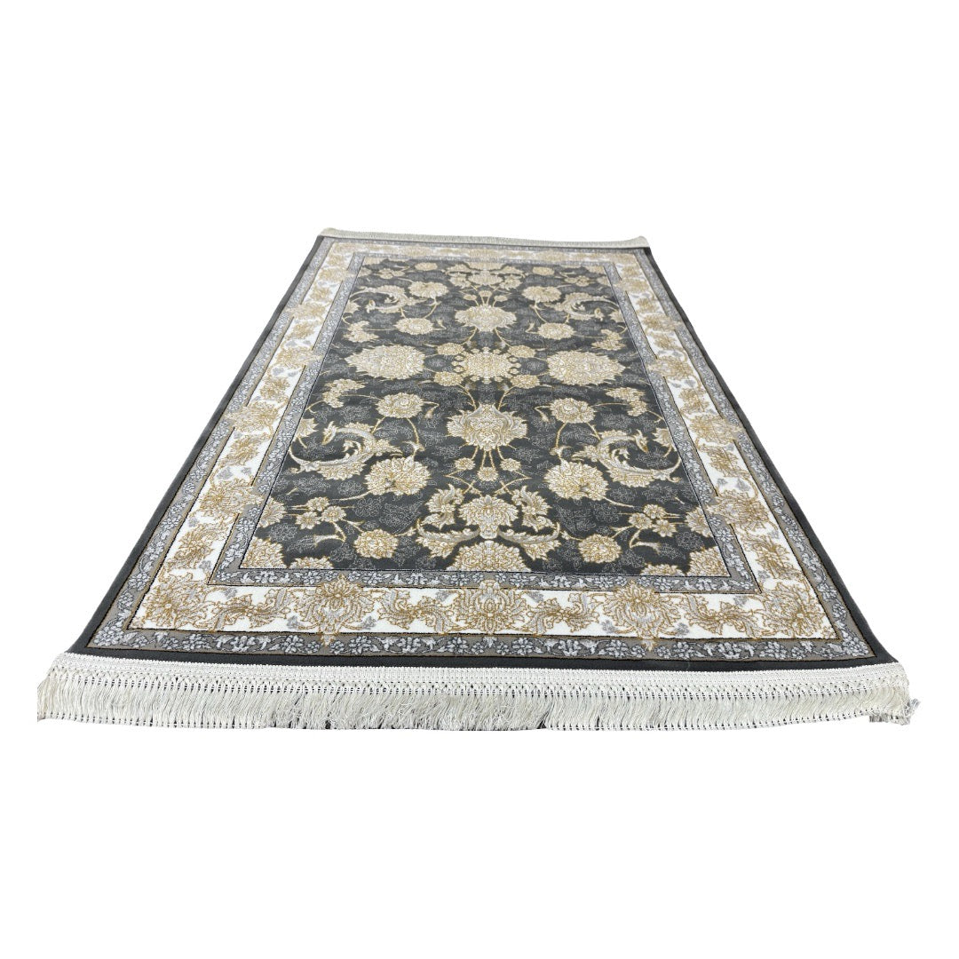 Regal bloom grey and ivory rug detail