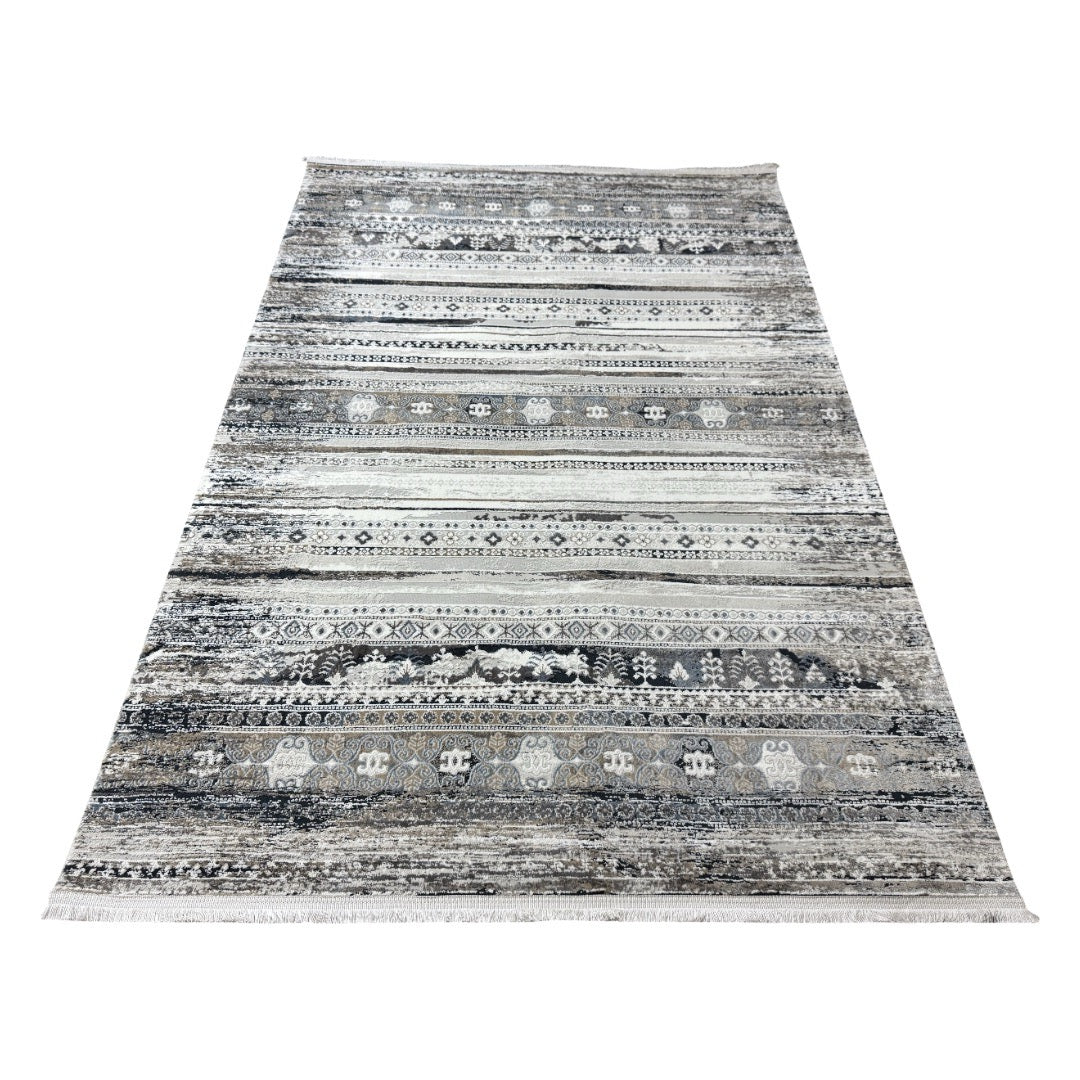 230 x 160 cm Vintage Grey & Ivory Tribal-Inspired Pattern Rug