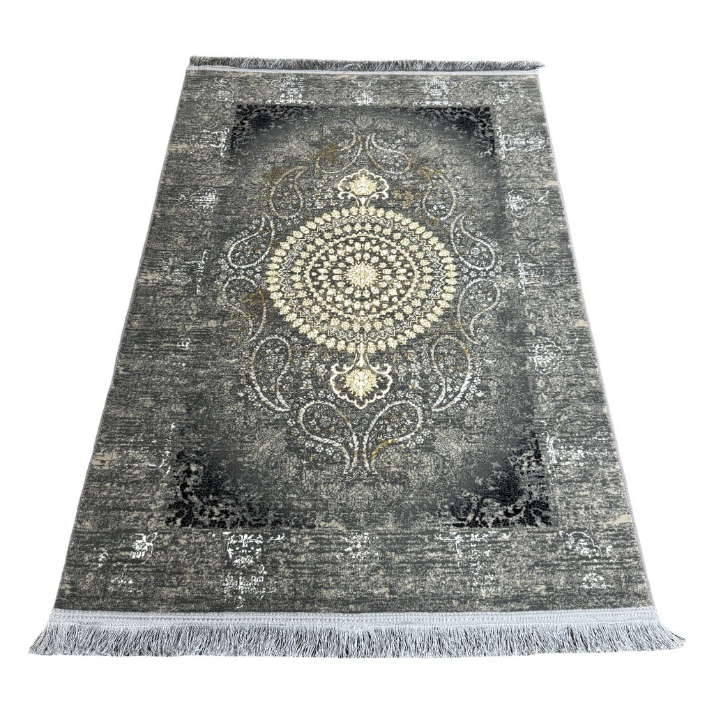 Vintage grey floral medallion rug detail