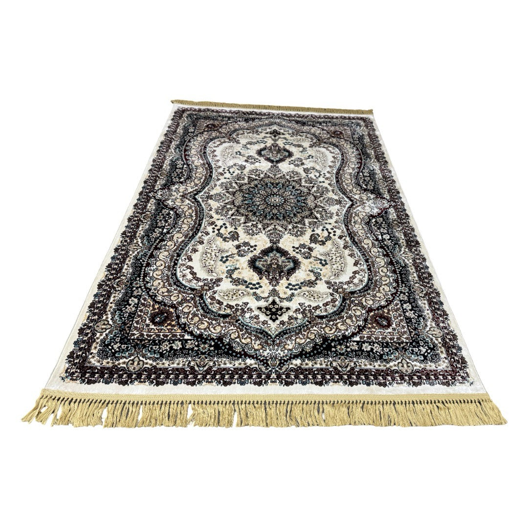 230 x 160 cm Cream & Charcoal Elegant Persian-Inspired Medallion Rug