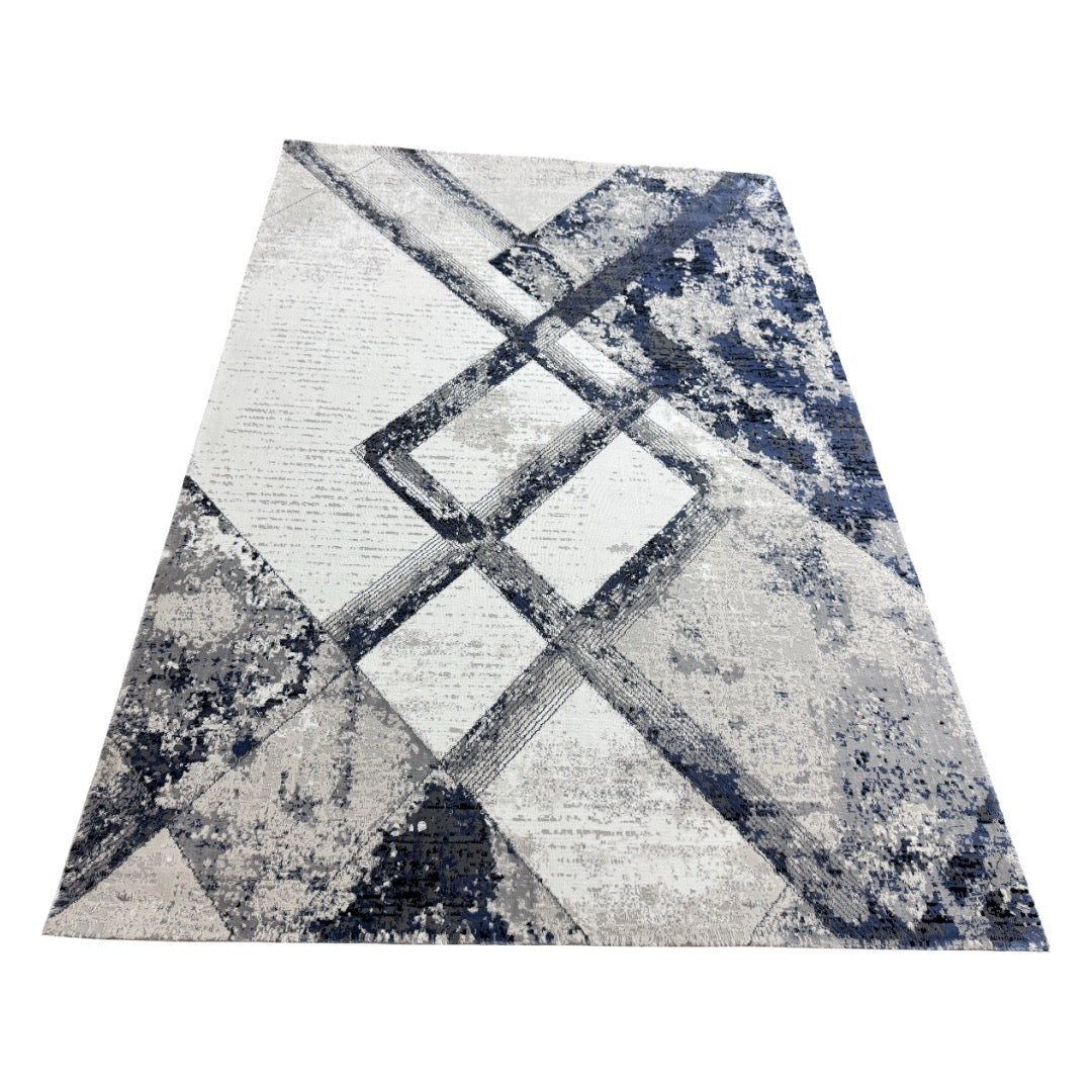230 x 160 cm Silver & Navy Art-Inspired Contemporary Rug