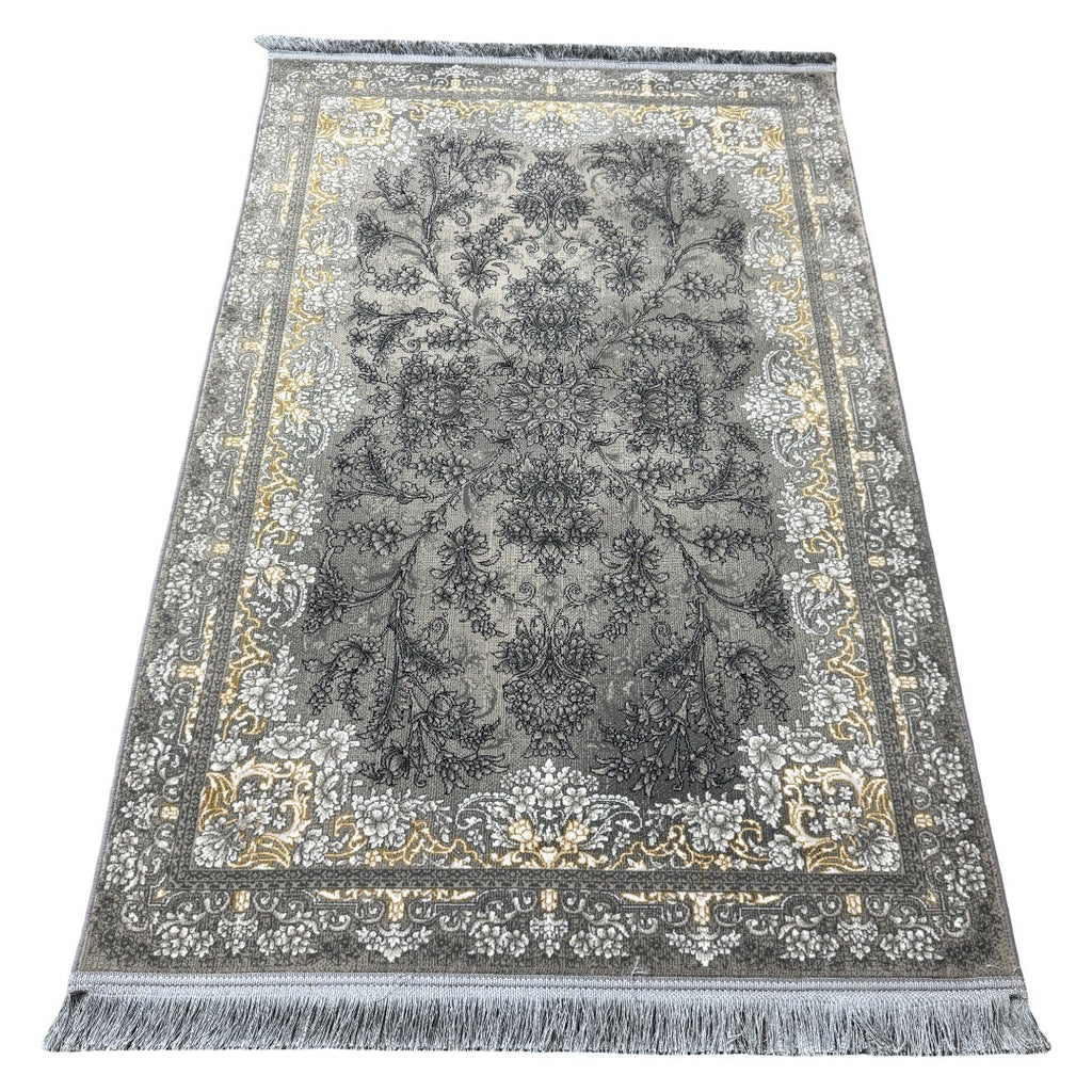Grey Persian floral rug detail